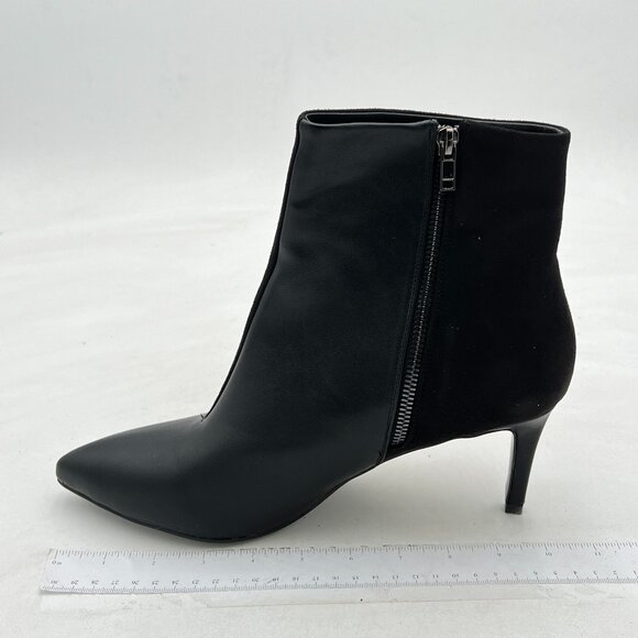 Black Women Pointed Toe Ankle Boot High Heel Leather & Suede Office Lady Shoes - Picture 1 of 6